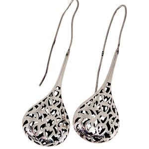 Antique 925 Sterling Silver Dangle Drop Earrings Heart Cutout Handmade Jewelry‎